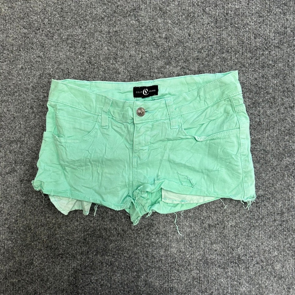 Cello Jeans Shorts Womens Size S Shamrock Green Distressed Raw Hem Stretch Denim